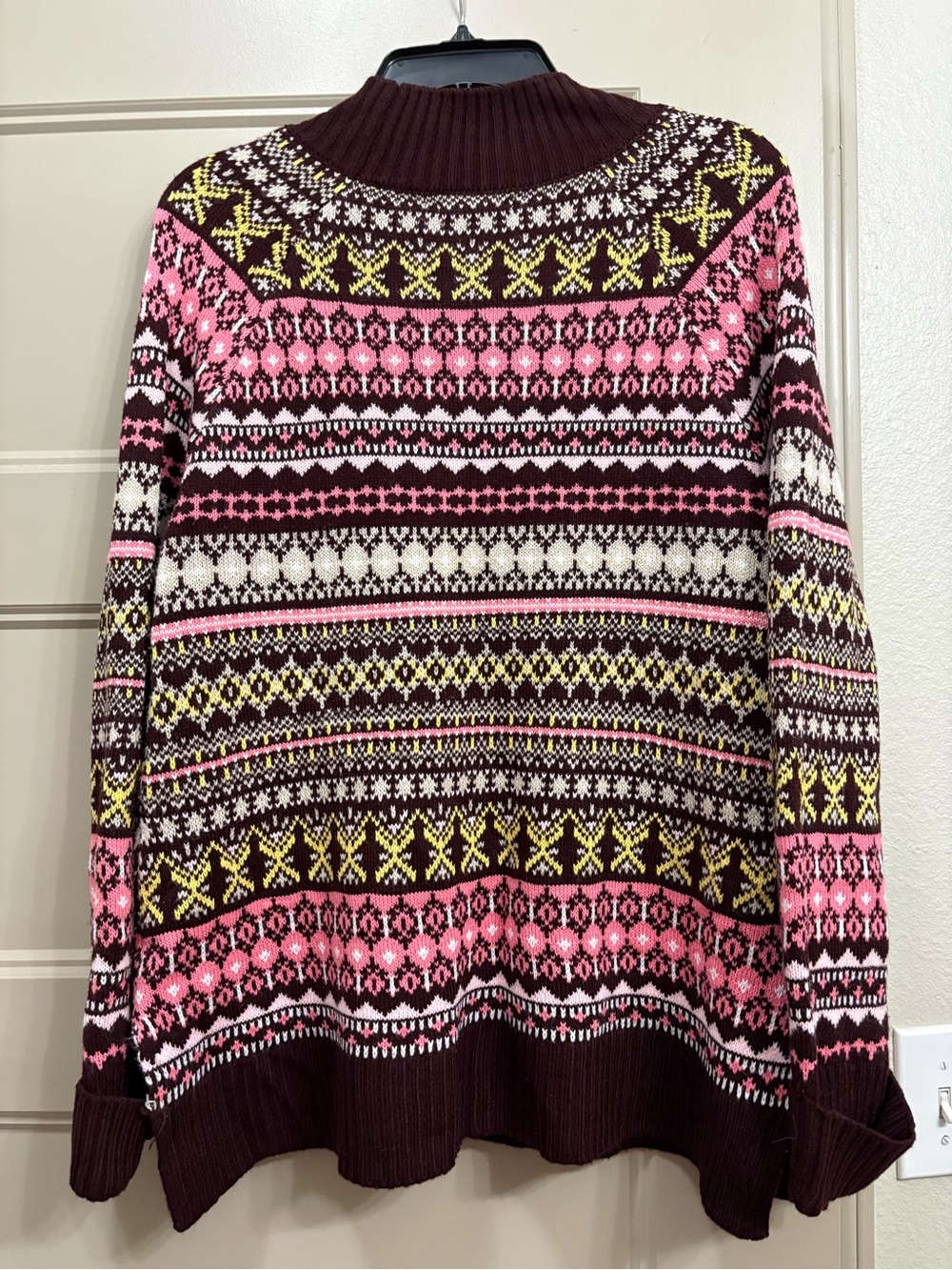 Women's Fair Isle Knit Sweater - Pink & Burgundy